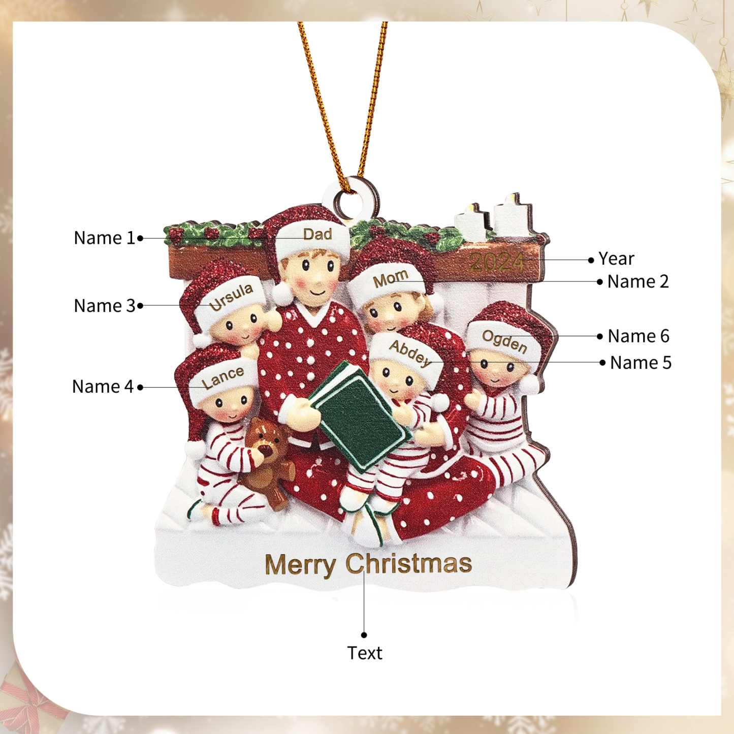 Personalized Wooden Family Reading Christmas Ornament with Custom 3 Names & 1 Text & Date Christmas Gift for Family | Jessemade