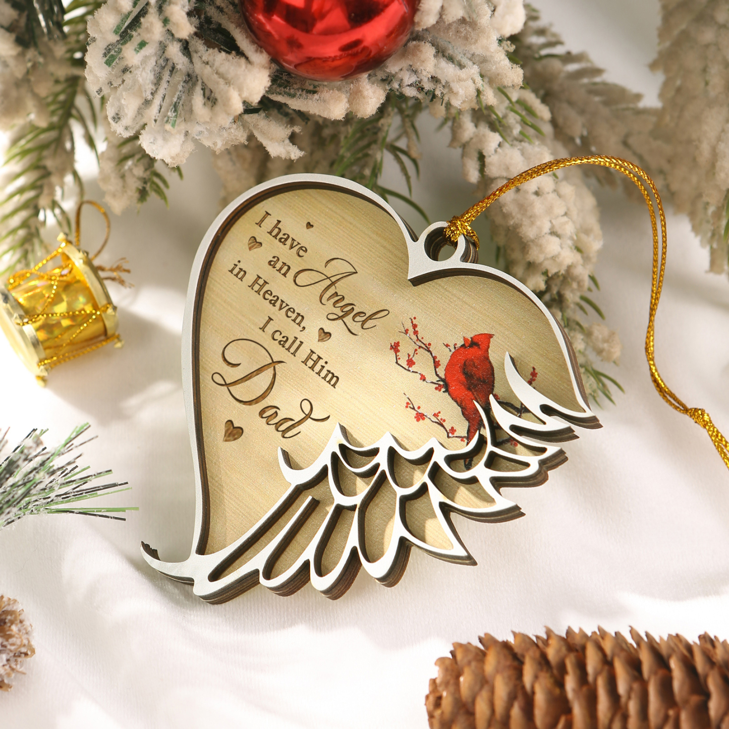 Personalised Wooden Heart Memorial Ornament with 1 Custom Name – Angel Wings Design Christmas Gift | Jessemade