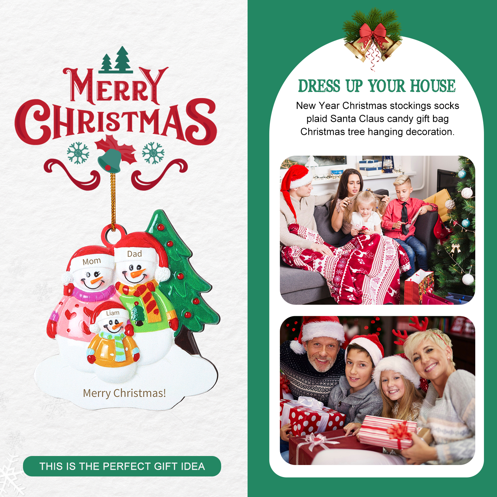 Personalized Wooden Snowman Family Christmas Ornament with Custom 3-5 Names & 1 Text Christmas Gift for Family | Jessemade