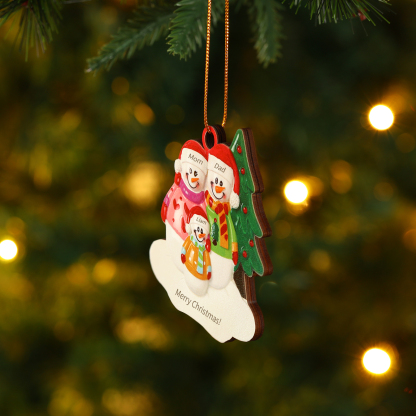 Personalized Wooden Snowman Family Christmas Ornament with Custom 3-5 Names & 1 Text Christmas Gift for Family | Jessemade