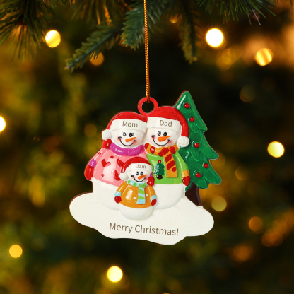 Personalized Wooden Snowman Family Christmas Ornament with Custom 3-5