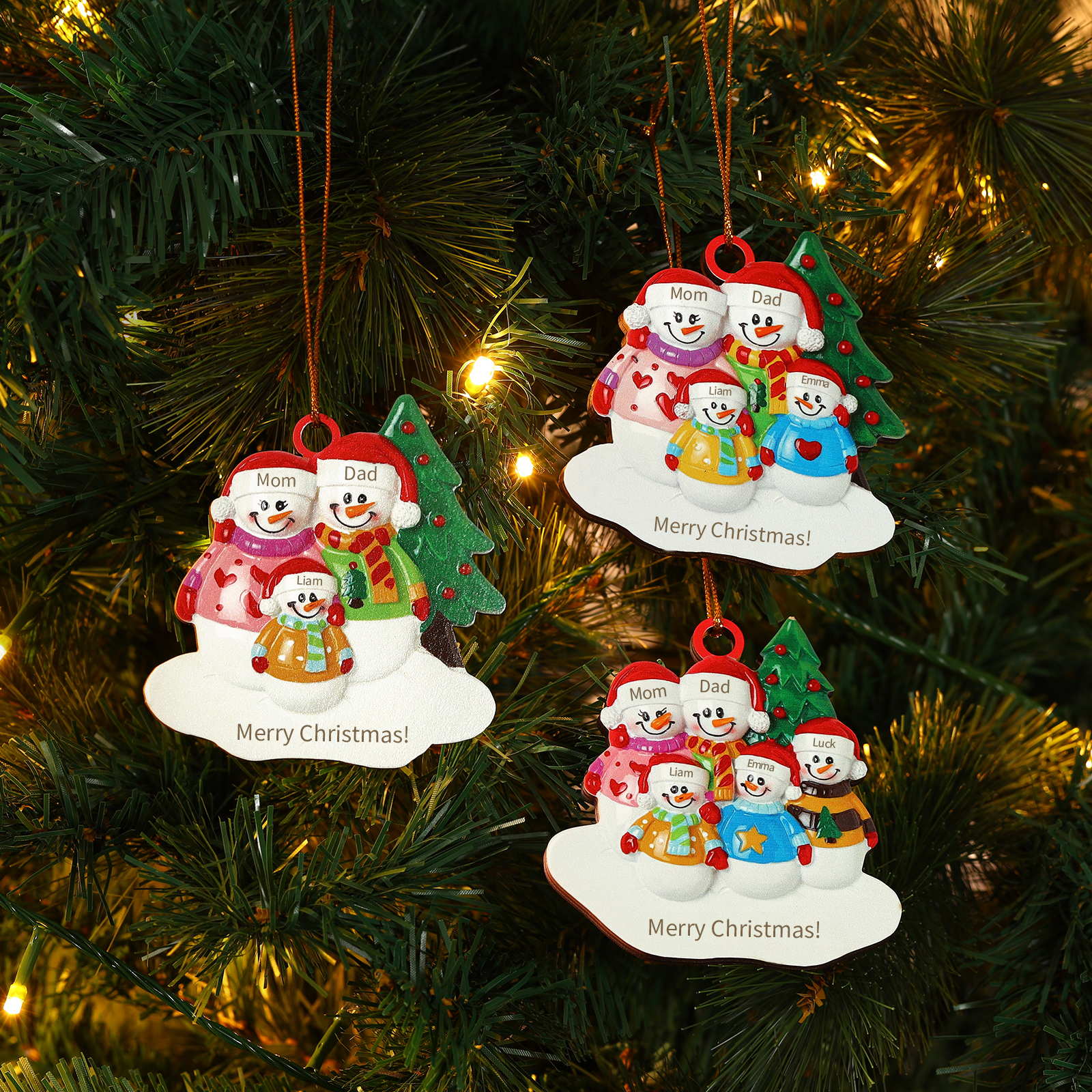 Personalized Wooden Snowman Family Christmas Ornament with Custom 3-5 Names & 1 Text Christmas Gift for Family | Jessemade