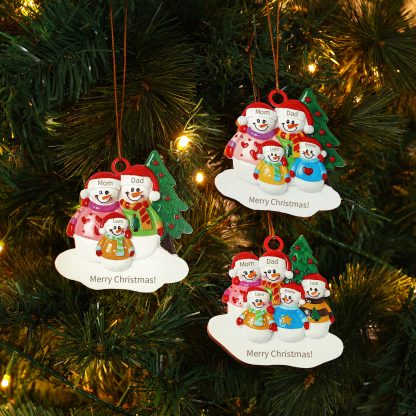 Personalized Wooden Snowman Family Christmas Ornament with Custom 3-5 Names & 1 Text Christmas Gift for Family | Jessemade