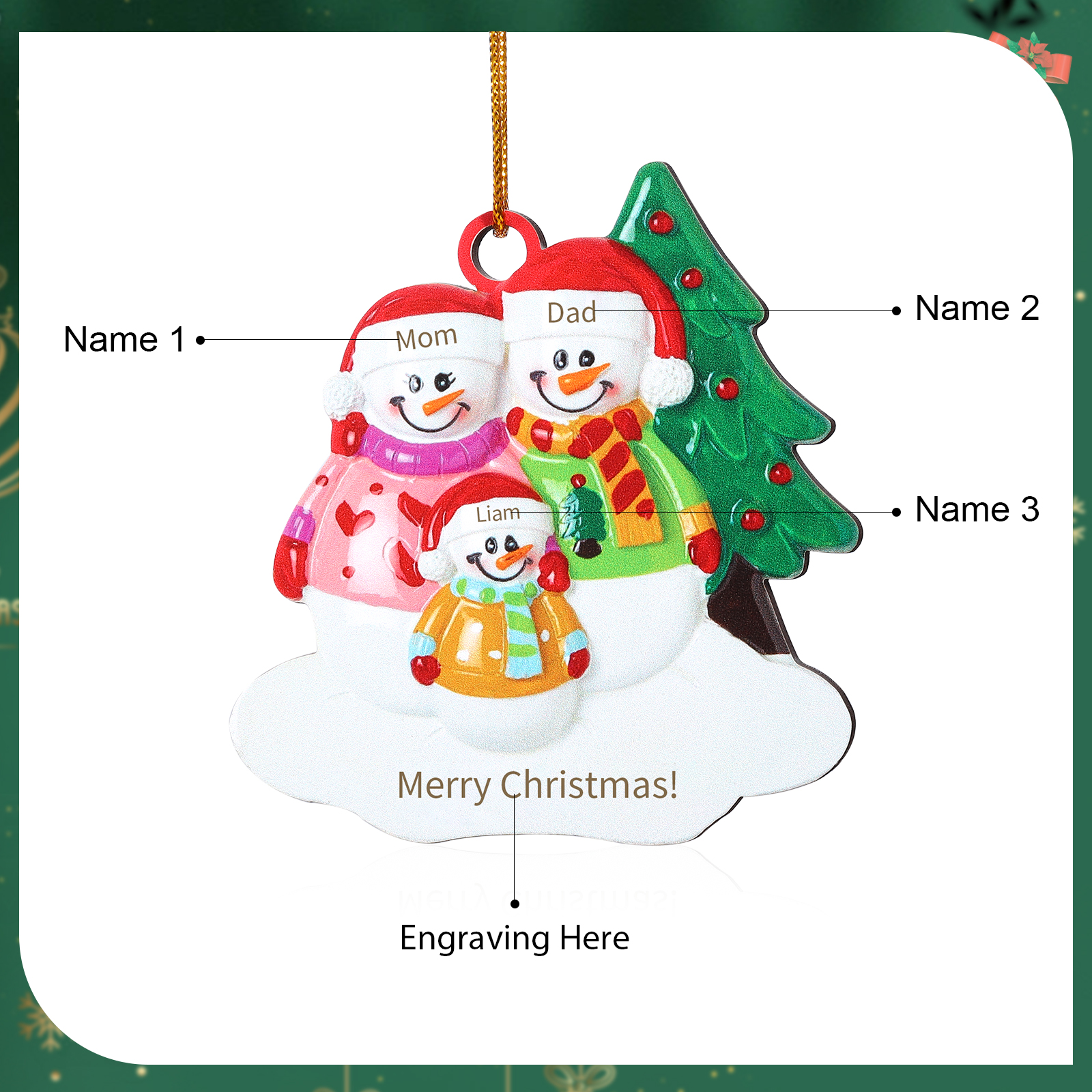 Personalized Wooden Snowman Family Christmas Ornament with Custom 3-5 Names & 1 Text Christmas Gift for Family | Jessemade