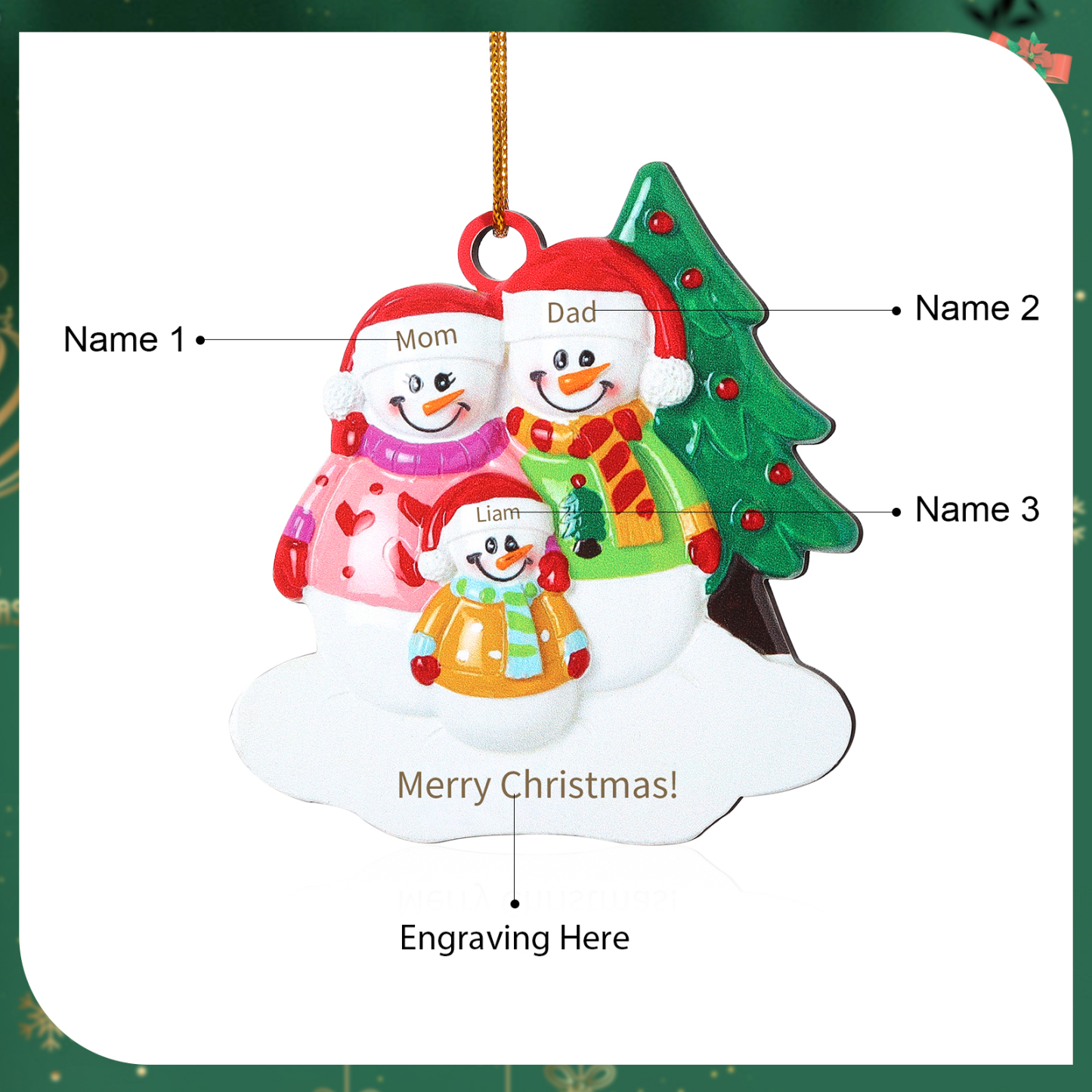 Personalized Wooden Snowman Family Christmas Ornament with Custom 3-5 Names & 1 Text Christmas Gift for Family | Jessemade