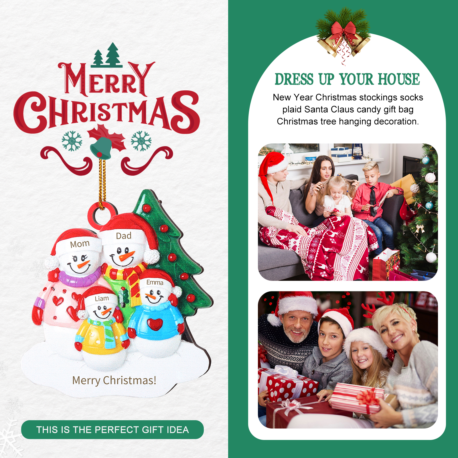 Personalized Wooden Snowman Family Christmas Ornament with Custom 3-5 Names & 1 Text Christmas Gift for Family | Jessemade