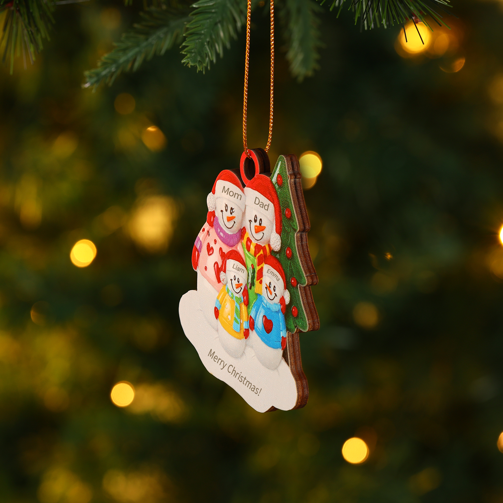 Personalized Wooden Snowman Family Christmas Ornament with Custom 3-5 Names & 1 Text Christmas Gift for Family | Jessemade