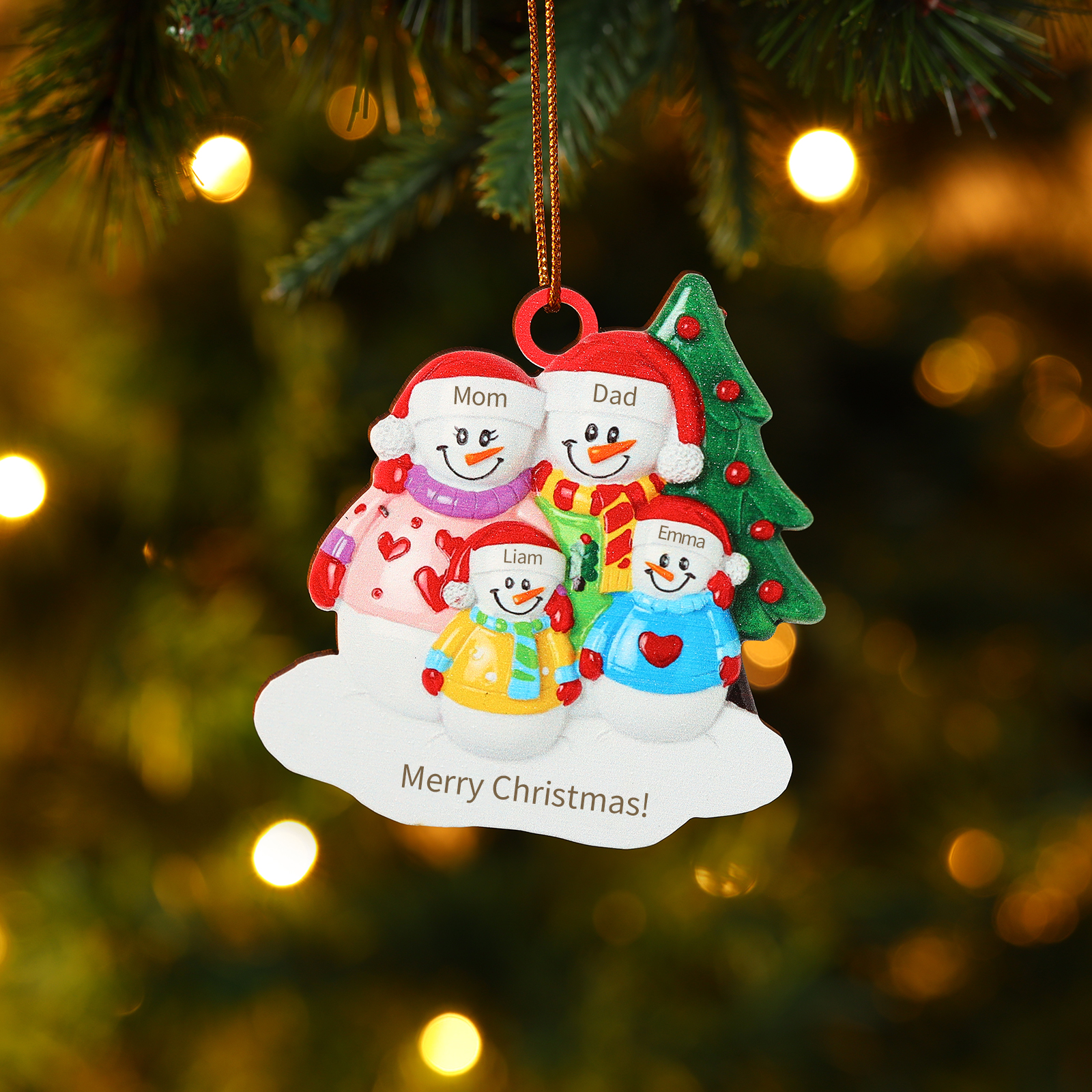 Personalized Wooden Snowman Family Christmas Ornament with Custom 3-5 Names & 1 Text Christmas Gift for Family | Jessemade
