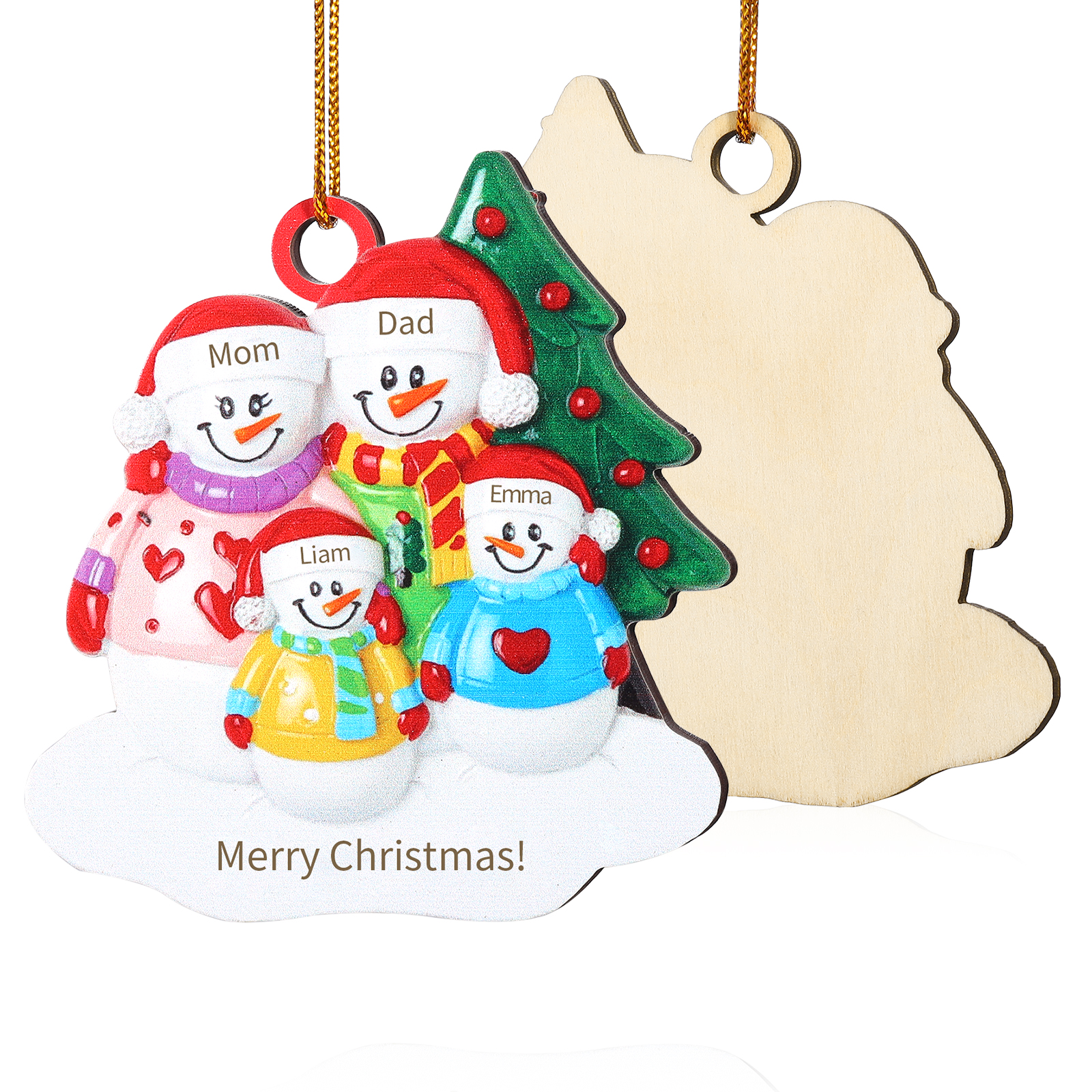 Personalized Wooden Snowman Family Christmas Ornament with Custom 3-5 Names & 1 Text Christmas Gift for Family | Jessemade