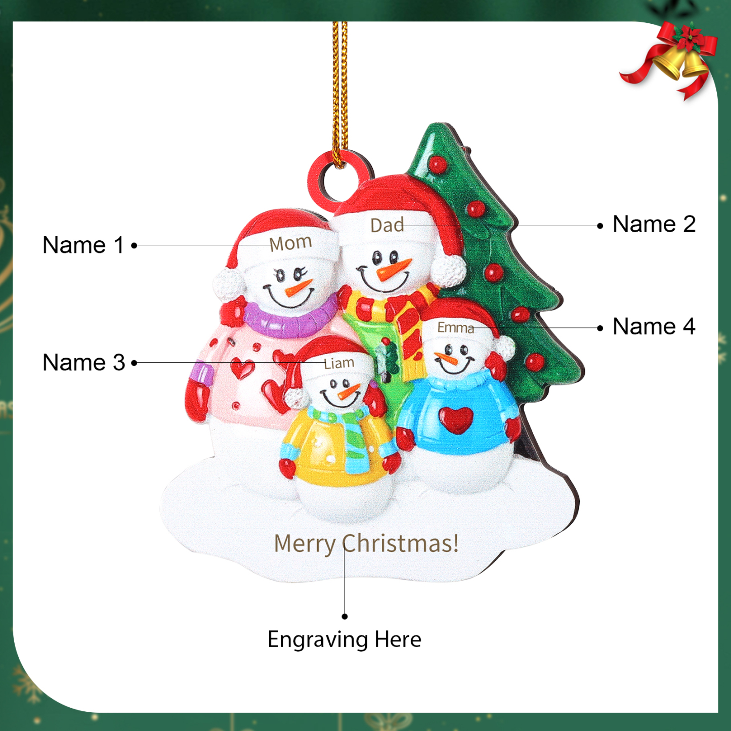 Personalized Wooden Snowman Family Christmas Ornament with Custom 3-5 Names & 1 Text Christmas Gift for Family | Jessemade