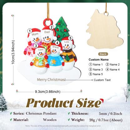 Personalized Wooden Snowman Family Christmas Ornament with Custom 3-5 Names & 1 Text Christmas Gift for Family | Jessemade