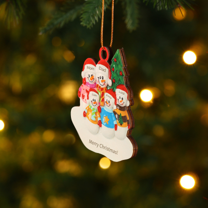 Personalized Wooden Snowman Family Christmas Ornament with Custom 3-5 Names & 1 Text Christmas Gift for Family | Jessemade