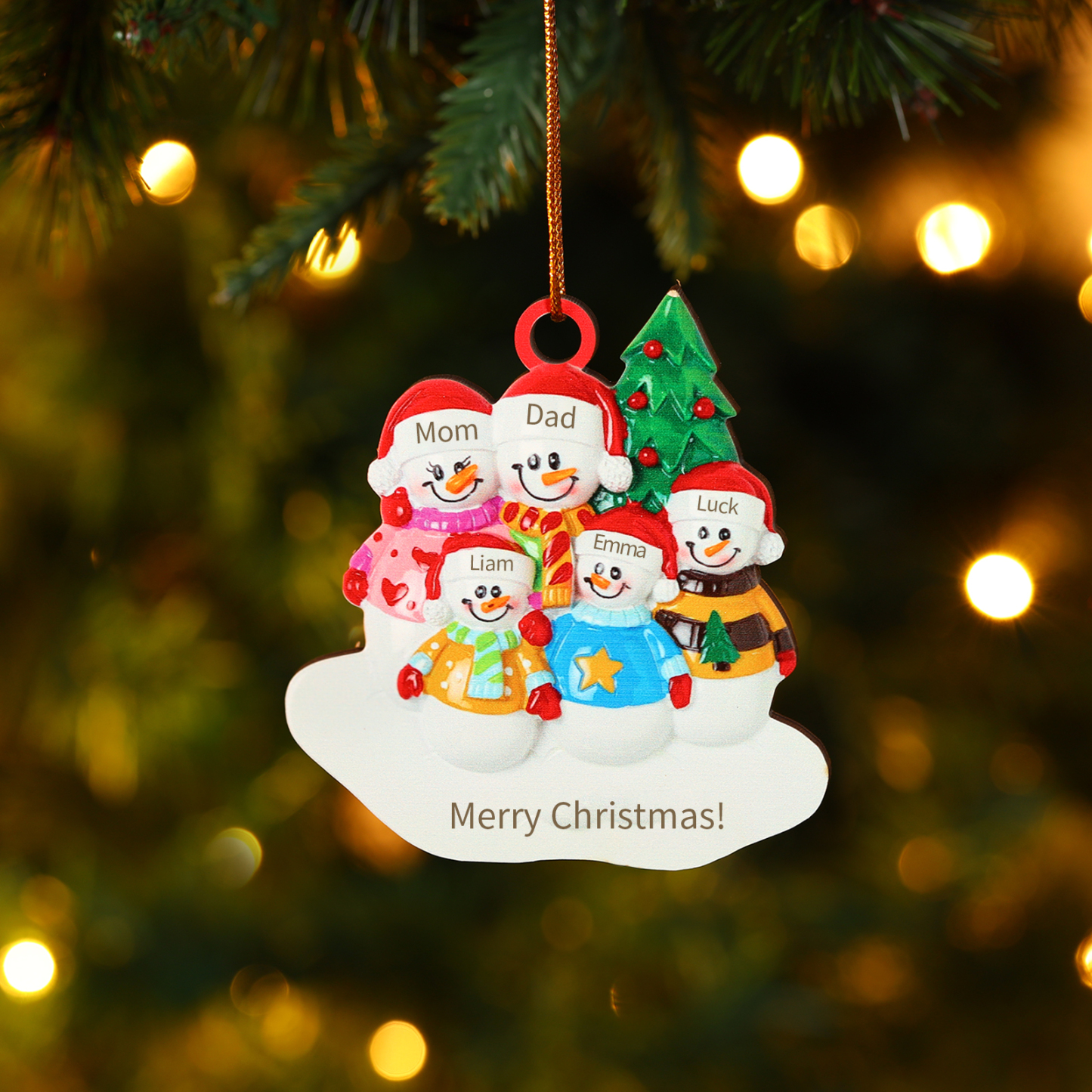 Personalized Wooden Snowman Family Christmas Ornament with Custom 3-5 Names & 1 Text Christmas Gift for Family | Jessemade