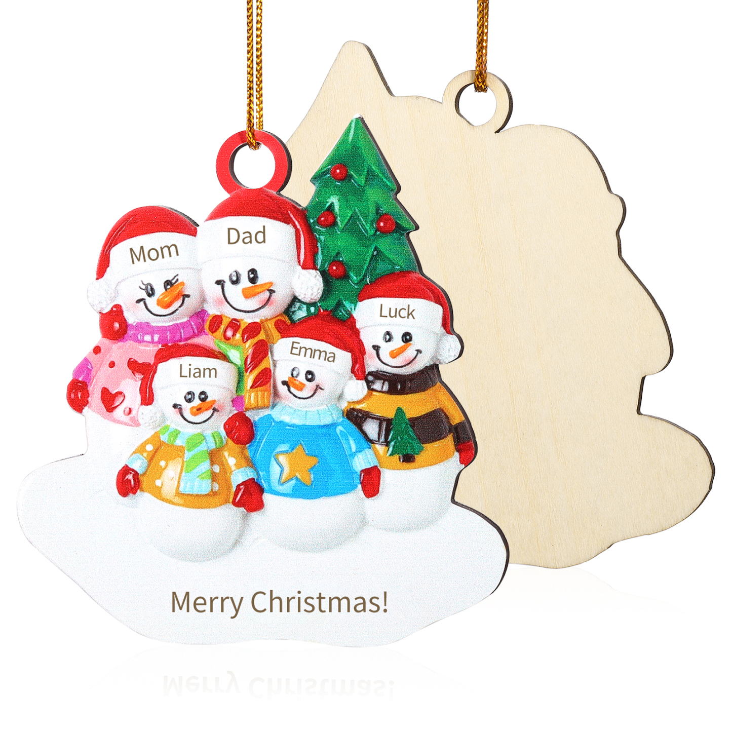Personalized Wooden Snowman Family Christmas Ornament with Custom 3-5 Names & 1 Text Christmas Gift for Family | Jessemade