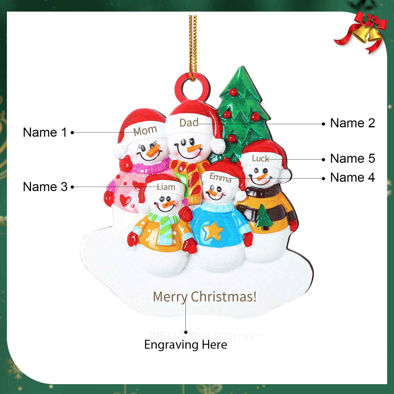 Personalized Wooden Snowman Family Christmas Ornament with Custom 3-5 Names & 1 Text Christmas Gift for Family | Jessemade