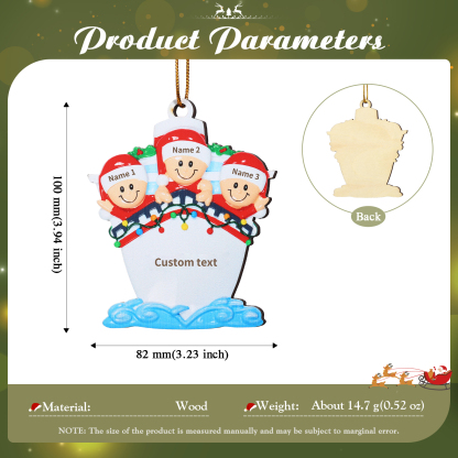 Personalized Wooden Family on Boat Christmas Ornament with Custom 3-5 Names & 1 Text Christmas Gift for Family | Jessemade