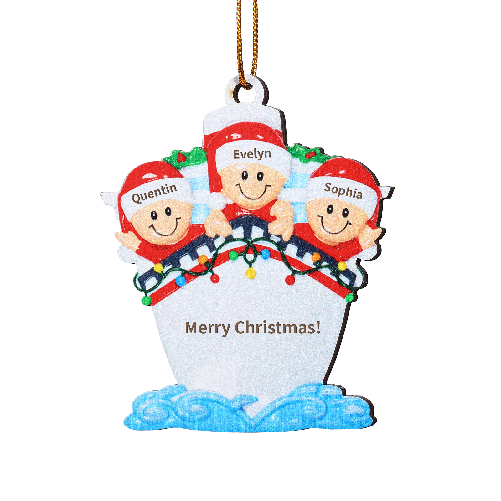 Personalized Wooden Family on Boat Christmas Ornament with Custom 3-5 Names & 1 Text Christmas Gift for Family | Jessemade