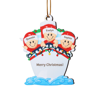 Personalized Wooden Family on Boat Christmas Ornament with Custom 3-5 Names & 1 Text Christmas Gift for Family | Jessemade