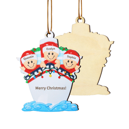 Personalized Wooden Family on Boat Christmas Ornament with Custom 3-5 Names & 1 Text Christmas Gift for Family | Jessemade