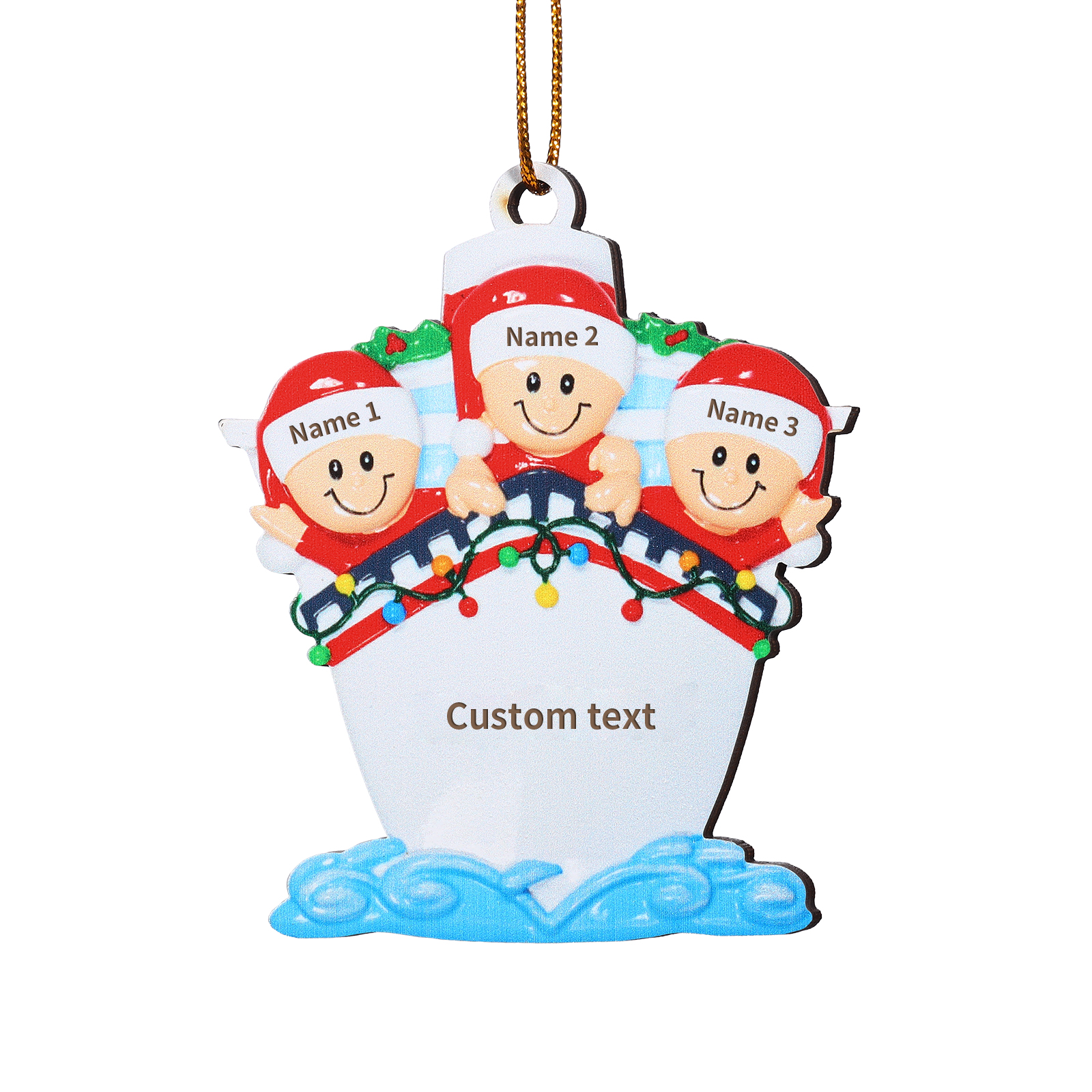 Personalized Wooden Family on Boat Christmas Ornament with Custom 3-5 Names & 1 Text Christmas Gift for Family | Jessemade