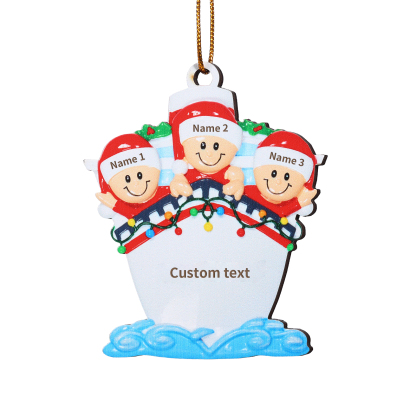 Personalized Wooden Family on Boat Christmas Ornament with Custom 3-5 Names & 1 Text Christmas Gift for Family | Jessemade