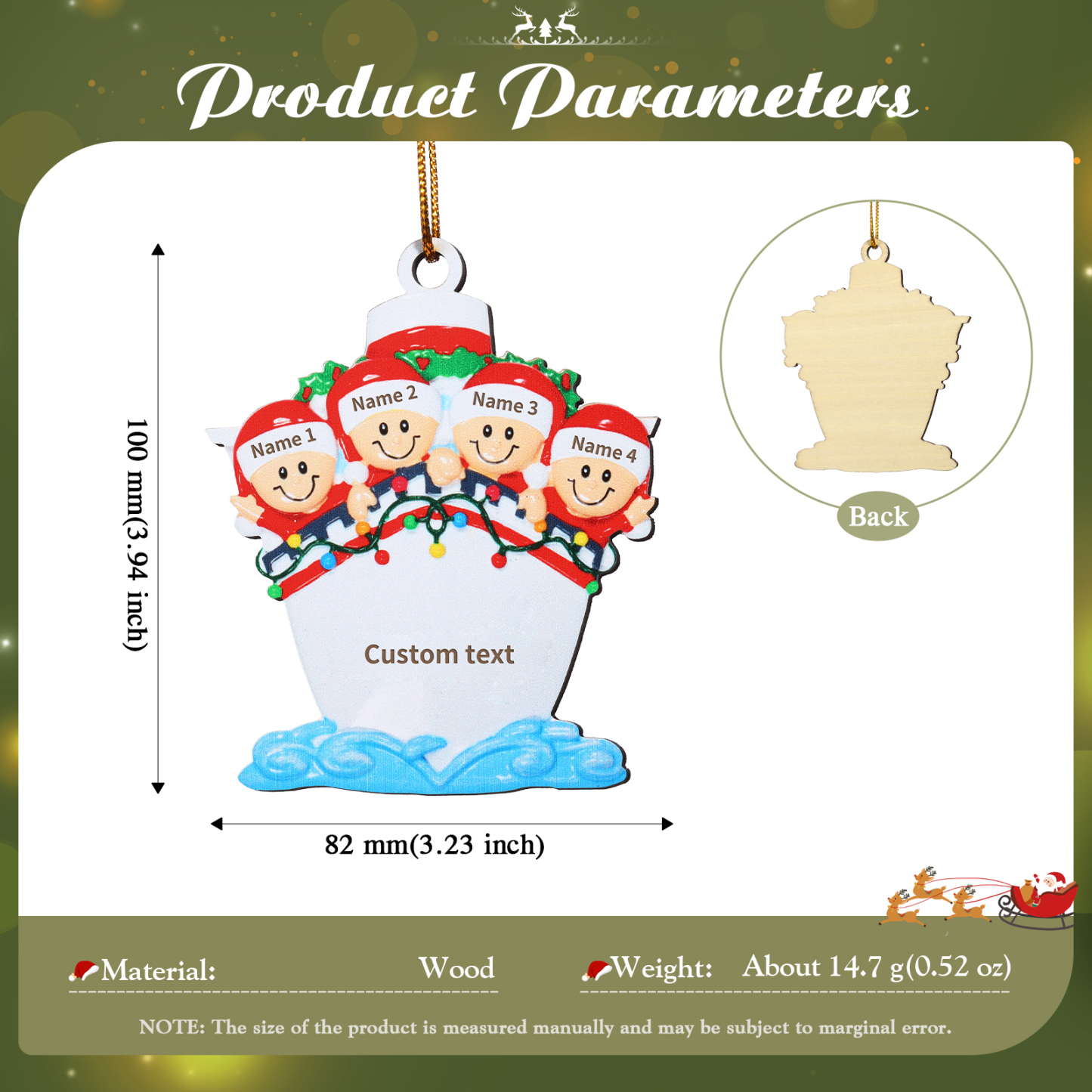 Personalized Wooden Family on Boat Christmas Ornament with Custom 3-5 Names & 1 Text Christmas Gift for Family | Jessemade