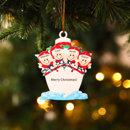 Personalized Wooden Family on Boat Christmas Ornament with Custom 3-5 Names & 1 Text Christmas Gift for Family | Jessemade