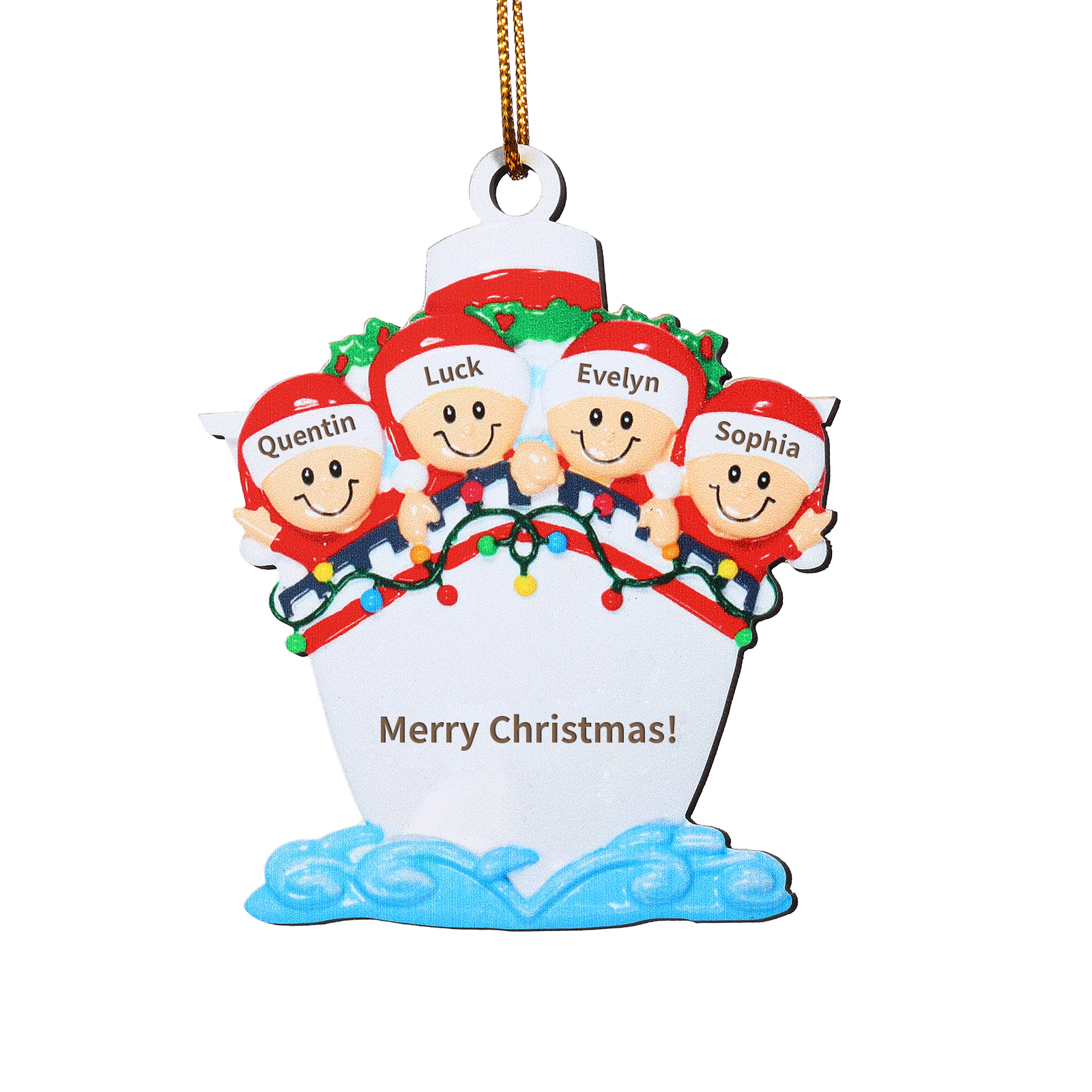 Personalized Wooden Family on Boat Christmas Ornament with Custom 3-5 Names & 1 Text Christmas Gift for Family | Jessemade