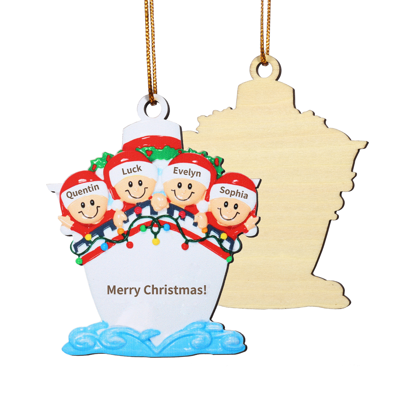 Personalized Wooden Family on Boat Christmas Ornament with Custom 3-5 Names & 1 Text Christmas Gift for Family | Jessemade