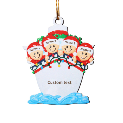 Personalized Wooden Family on Boat Christmas Ornament with Custom 3-5 Names & 1 Text Christmas Gift for Family | Jessemade