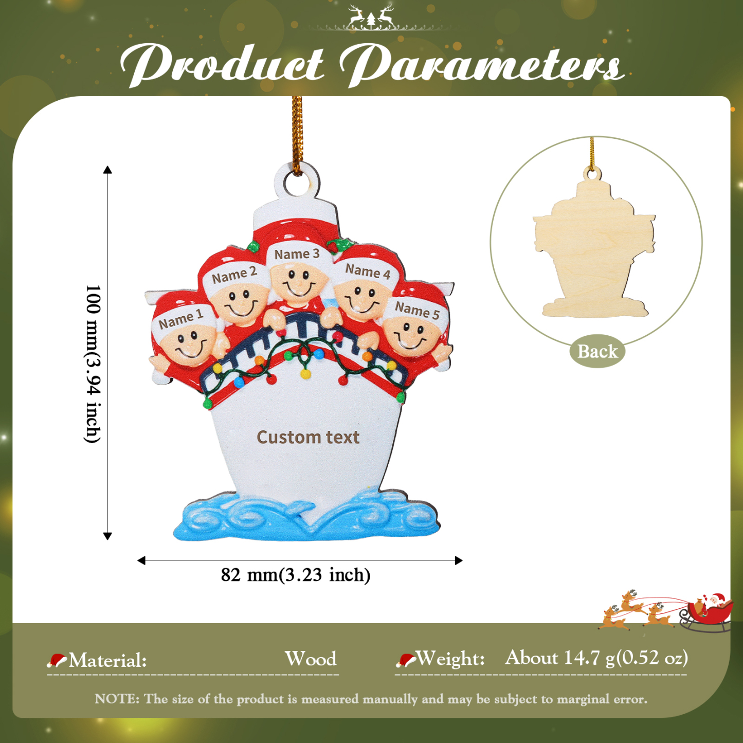 Personalized Wooden Family on Boat Christmas Ornament with Custom 3-5 Names & 1 Text Christmas Gift for Family | Jessemade