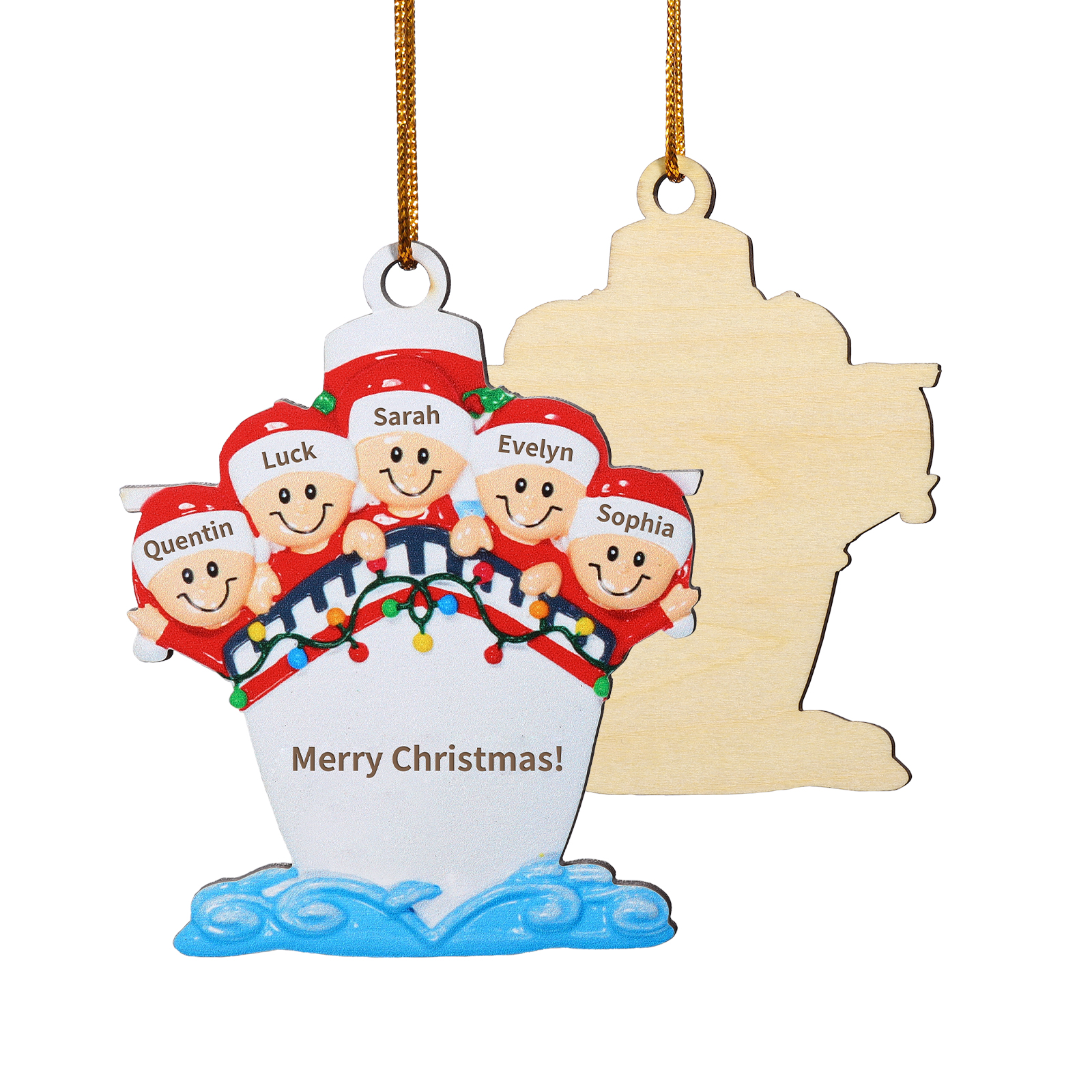 Personalized Wooden Family on Boat Christmas Ornament with Custom 3-5 Names & 1 Text Christmas Gift for Family | Jessemade