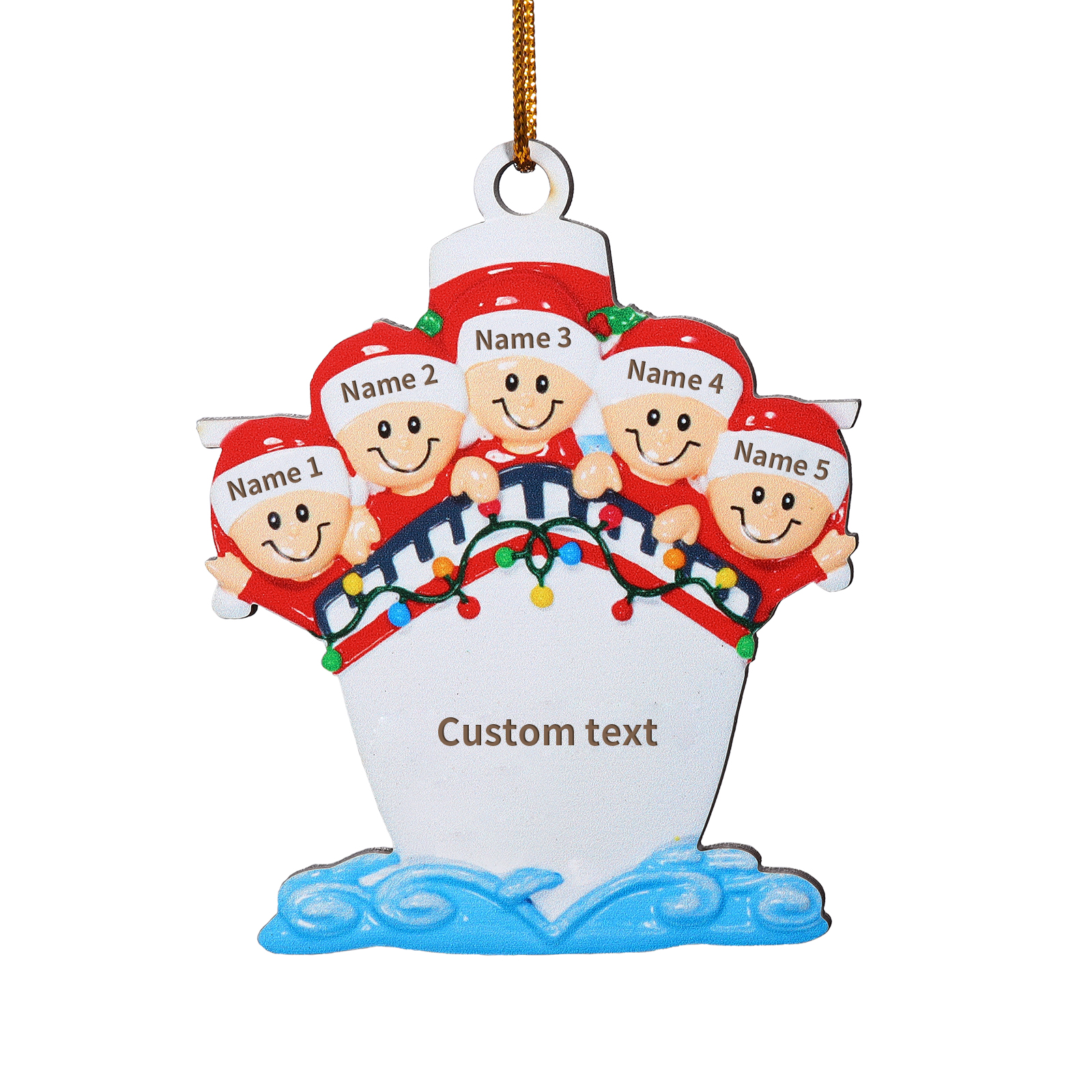 Personalized Wooden Family on Boat Christmas Ornament with Custom 3-5 Names & 1 Text Christmas Gift for Family | Jessemade