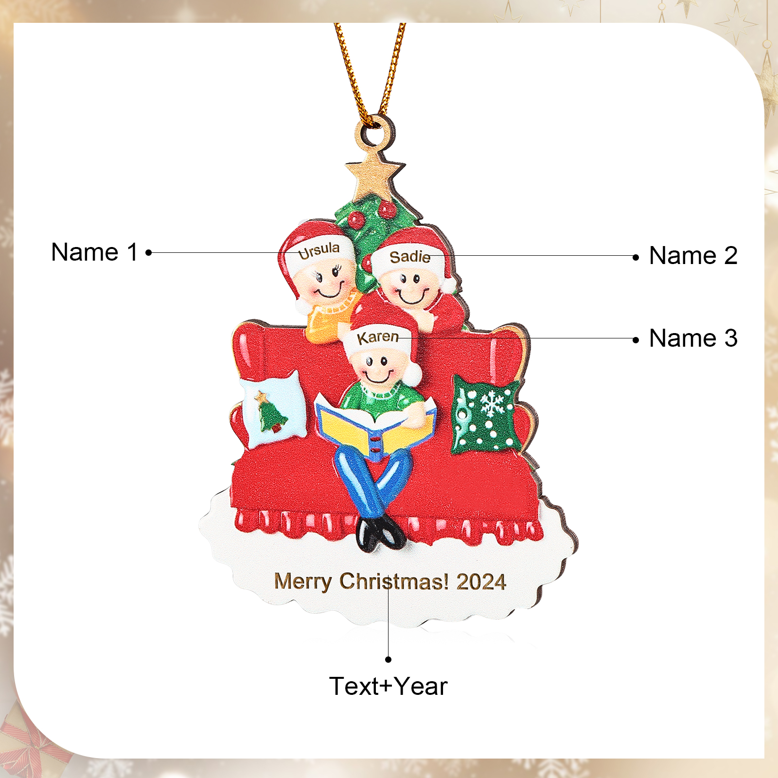 Personalized Wooden Christmas Ornament – Family Tree with 2-5 Names & Text & Year Christmas Gift for Family | Jessemade