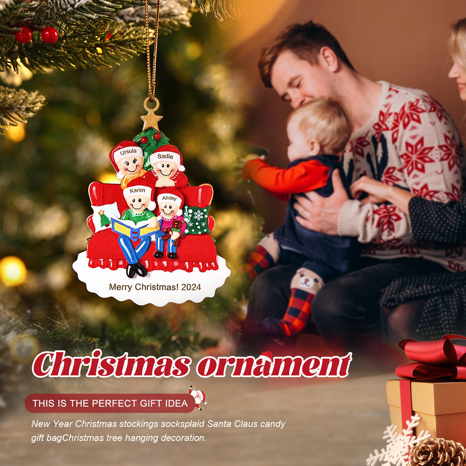 Personalized Wooden Christmas Ornament – Family Tree with 2-5 Names & Text & Year Christmas Gift for Family | Jessemade