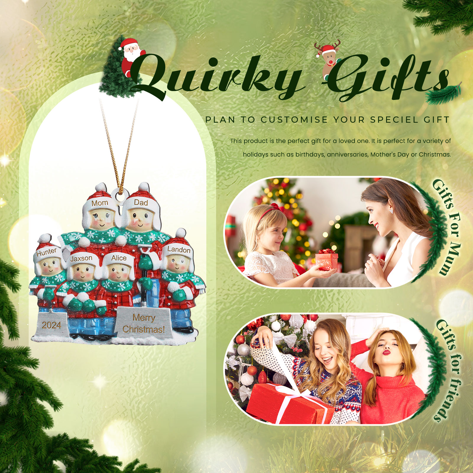 Personalised Christmas Ornament with Custom 3-6 Names & 1 Year & 1 Text Family Christmas Gift | Jessemade