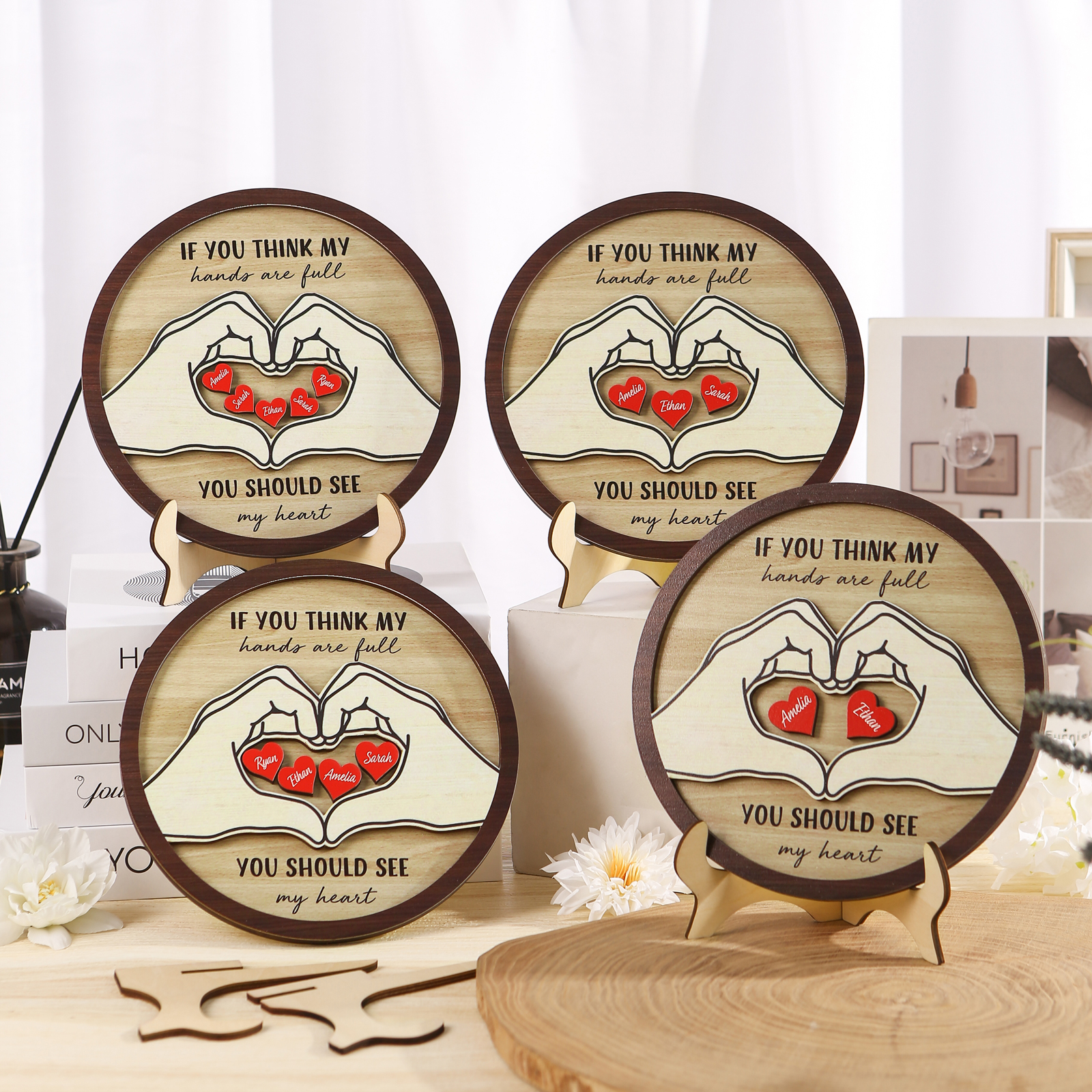 Personalized Home Frame Wooden Ornaments Custom 2-5 Names & 2 Text Ornaments Gift For Family| Jessmade