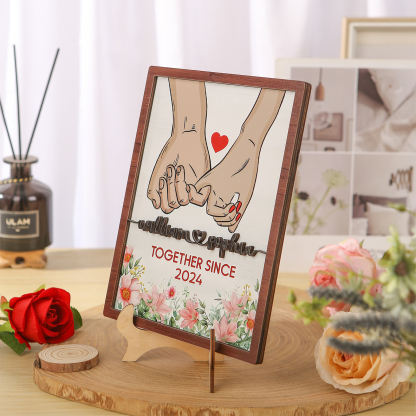 Personalised Wooden Hand-Holding Frame – Custom 2 Names & 1 Year, Couple Gift for Him/Her | Jessemade