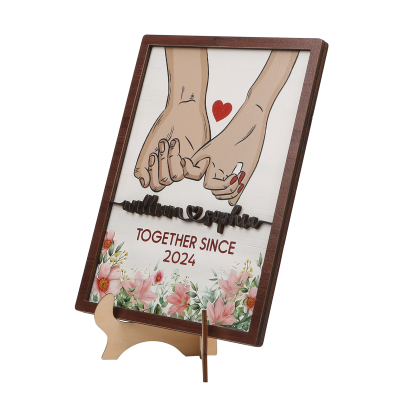 Personalised Wooden Hand-Holding Frame – Custom 2 Names & 1 Year, Couple Gift for Him/Her | Jessemade