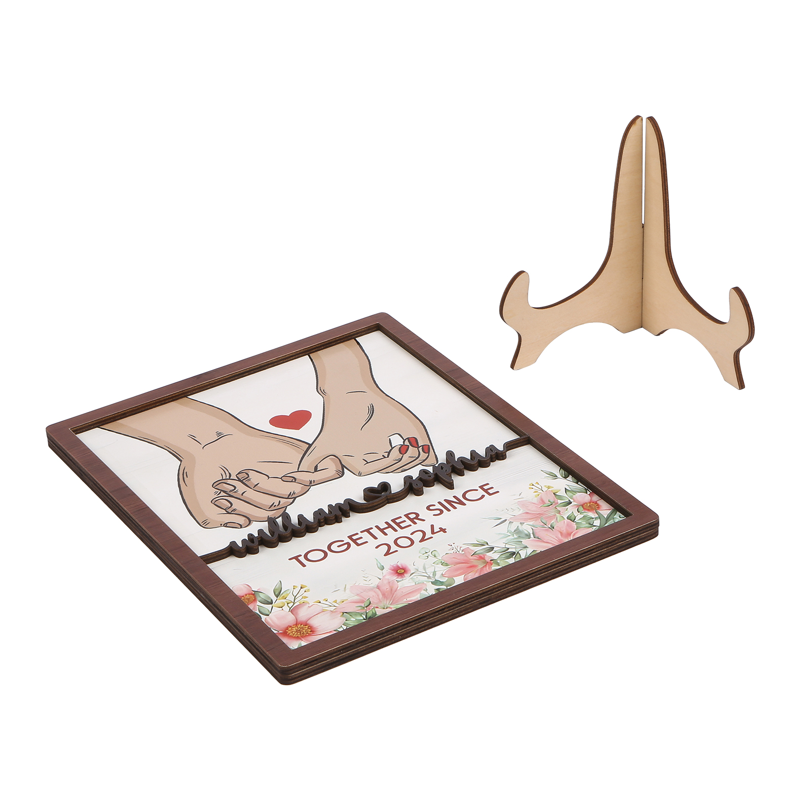 Personalised Wooden Hand-Holding Frame – Custom 2 Names & 1 Year, Couple Gift for Him/Her | Jessemade