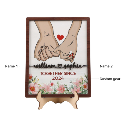 Personalised Wooden Hand-Holding Frame – Custom 2 Names & 1 Year, Couple Gift for Him/Her | Jessemade