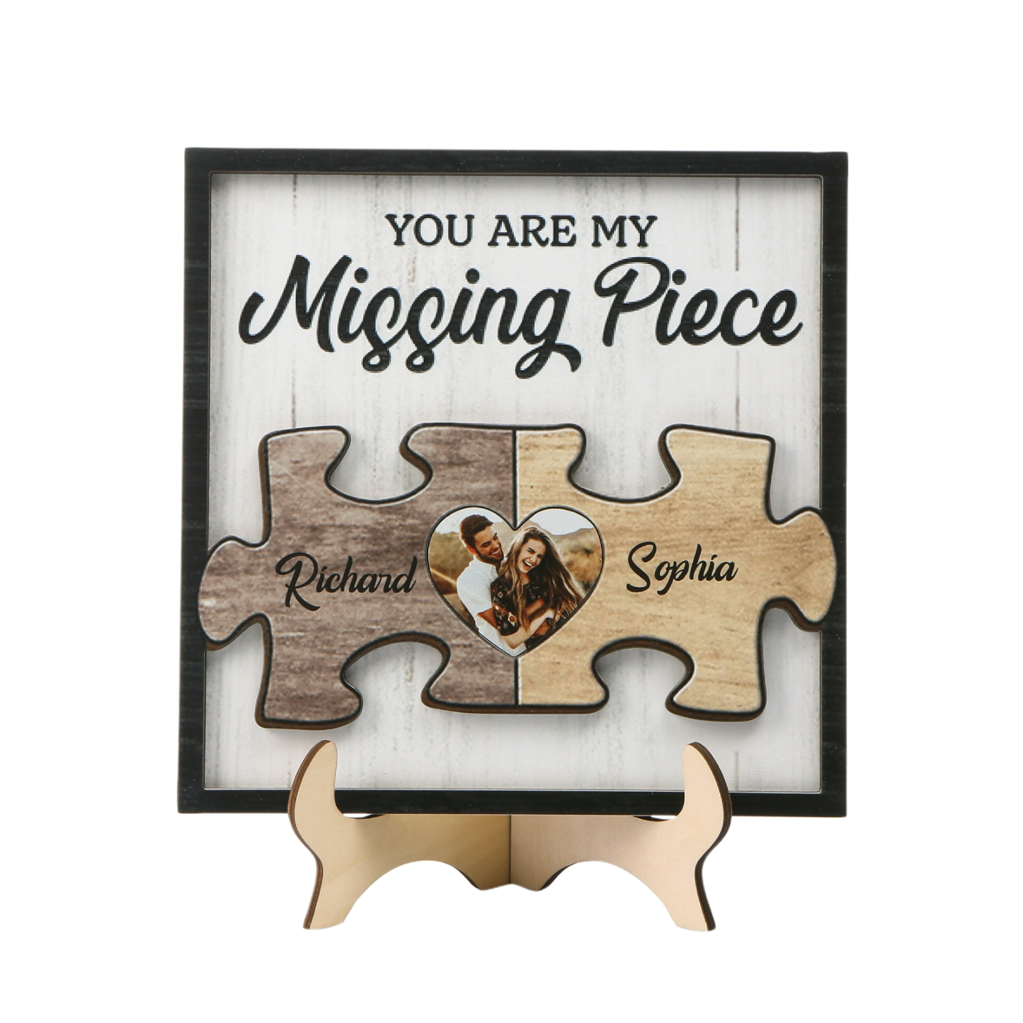 Personalised Puzzle Heart Wooden Frame – Custom 2 Names & 1 Photo Christmas Gift for Couples | Jessemade
