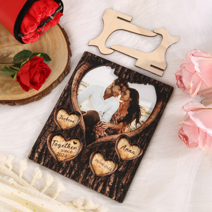 Personalised Couple Heart-Shaped Wooden Plaque with Custom 1 Photo, 2 Names & 2 Dates Christmas Gift for Him/Her | Jessemade