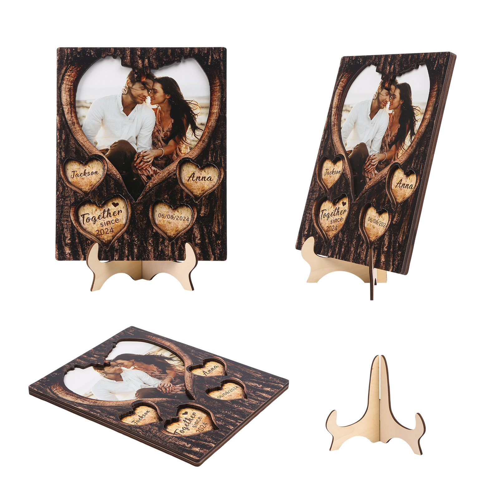 Personalised Couple Heart-Shaped Wooden Plaque with Custom 1 Photo, 2 Names & 2 Dates Christmas Gift for Him/Her | Jessemade