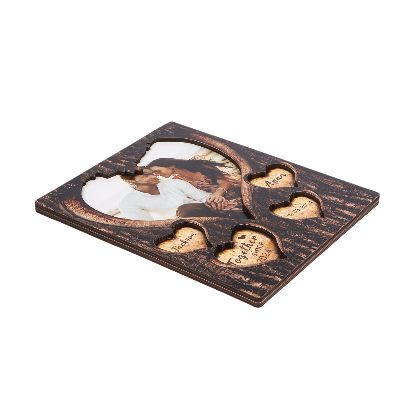 Personalised Couple Heart-Shaped Wooden Plaque with Custom 1 Photo, 2 Names & 2 Dates Christmas Gift for Him/Her | Jessemade