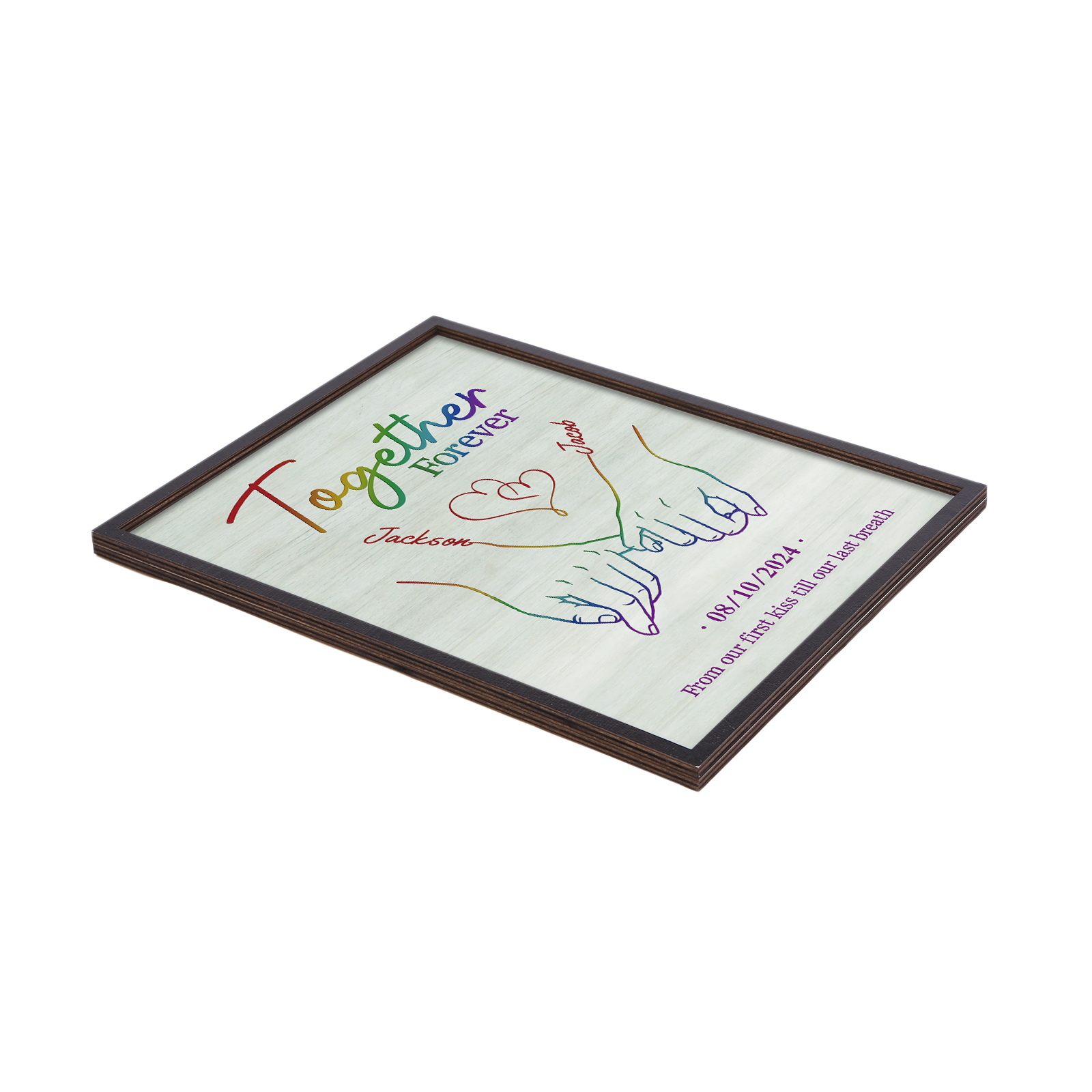 Personalised Couple Hand-in-Hand Wooden Plaque – Custom 2 Names, Text & Date Christmas Couple Gift for Him/Her | Jessemade