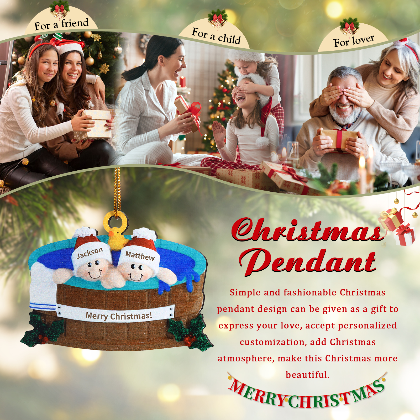 Personalized Wooden Family Christmas Hanging Ornament with Custom 2-6 Names & 1 Text Christmas Gift for Family | Jessemade