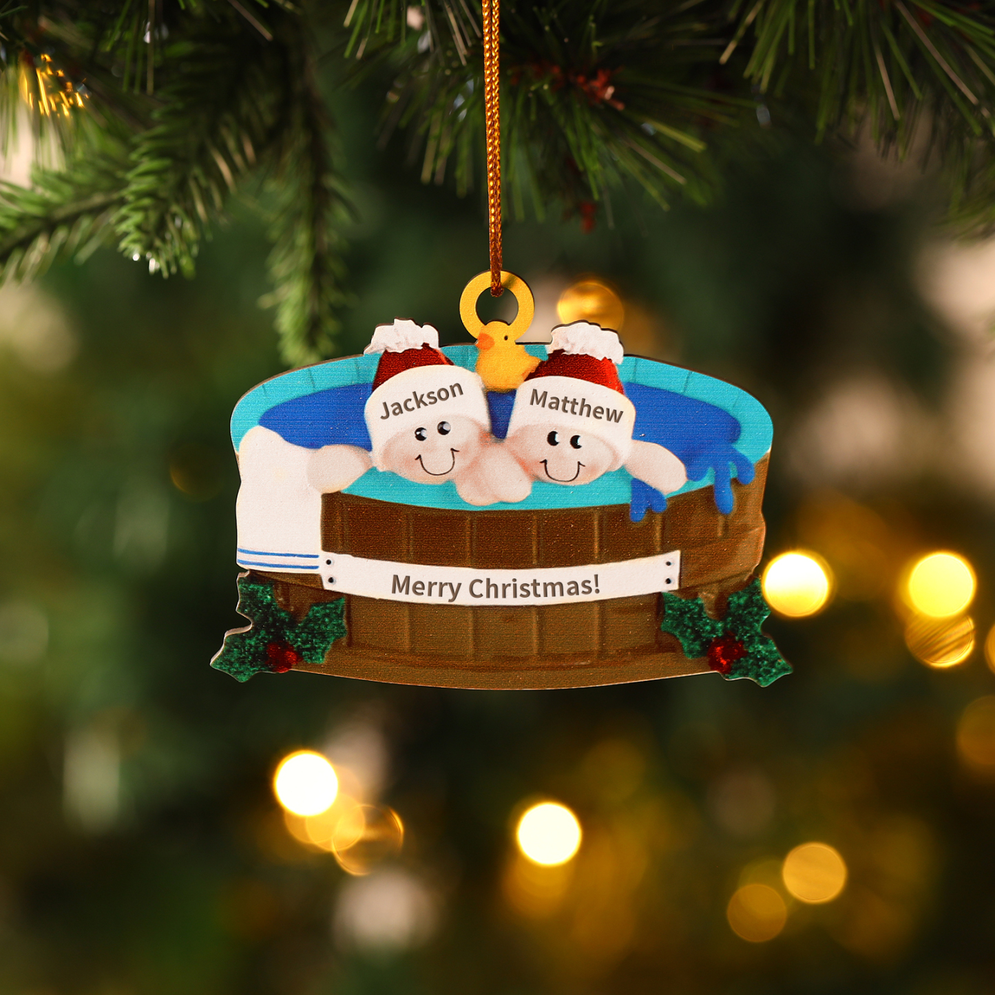 Personalized Wooden Family Christmas Hanging Ornament with Custom 2-6