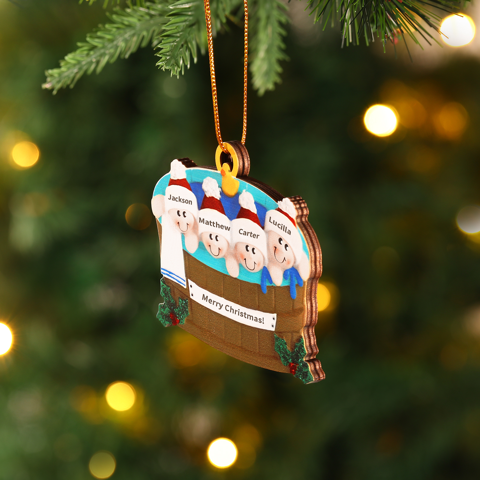 Personalized Wooden Family Christmas Hanging Ornament with Custom 2-6 Names & 1 Text Christmas Gift for Family | Jessemade