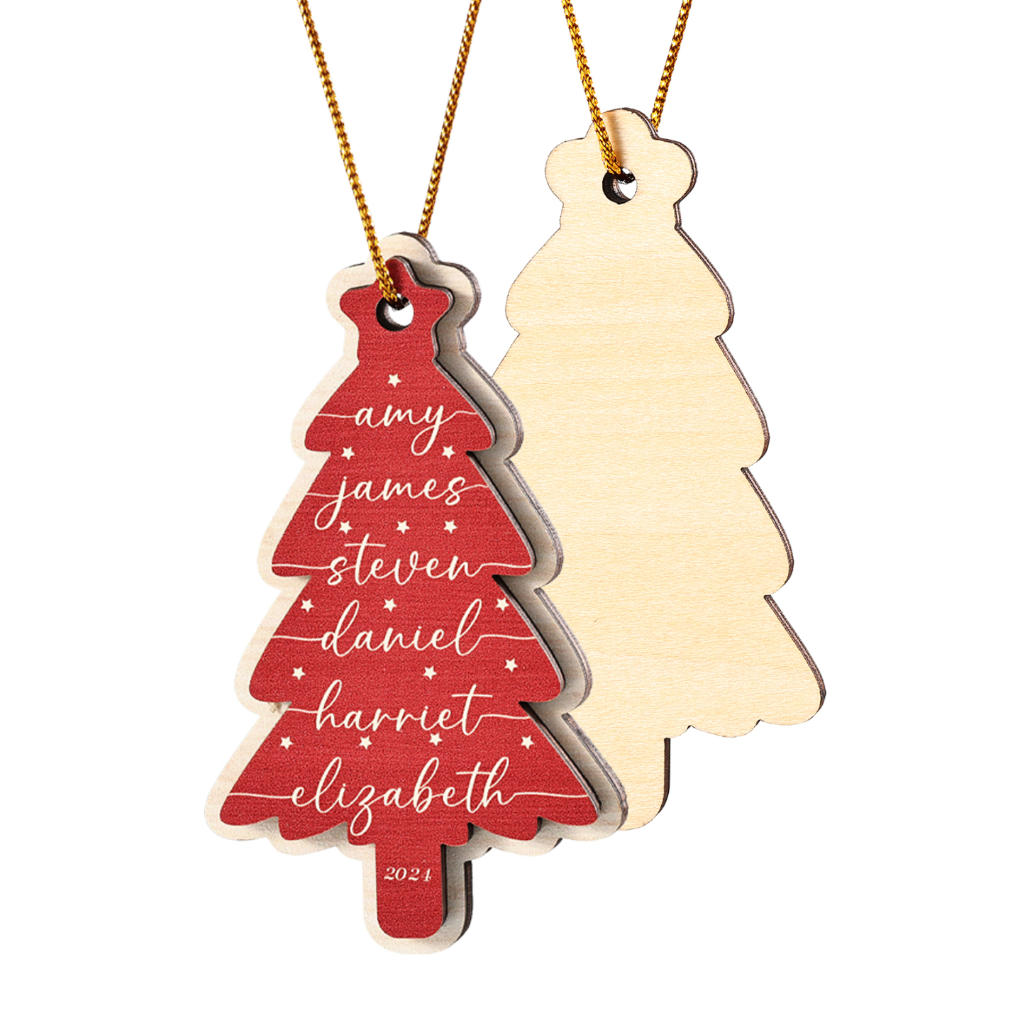 Personalised Family Christmas Ornament -Custom 1-6 Names Red Wooden Tree Gift for Family | Jessemade